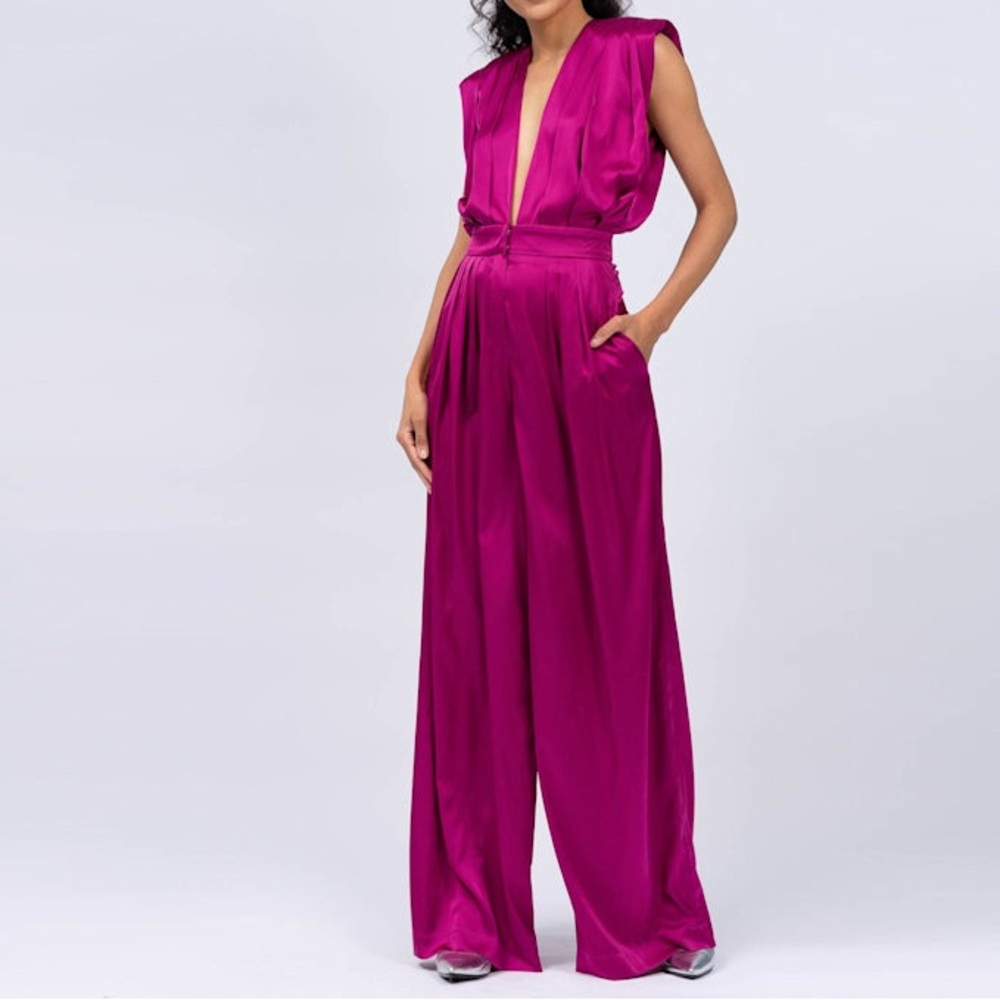 NWT BLUZAT Fuchsia Maxi‎ Draped Jumpsuit Size XS